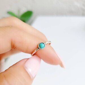 Women's 925 Sterling Silver Dainty Turquoise Ring Minimalist Genuine Gift